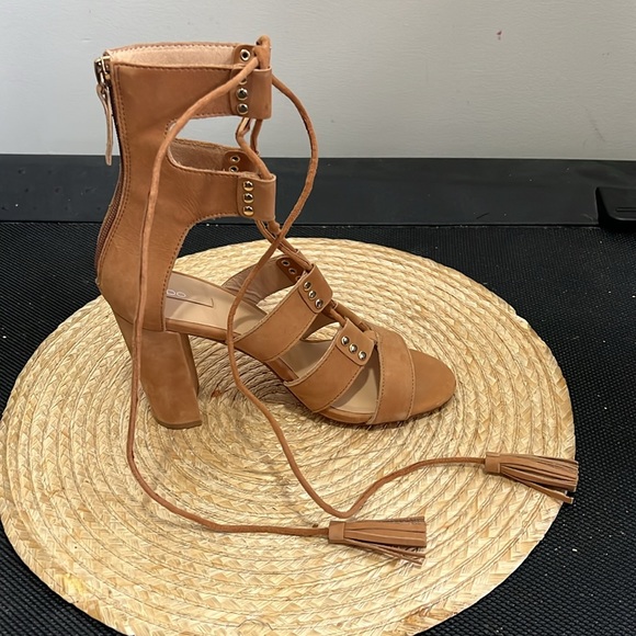 Aldo Cognac Brown Leather Suede Gladiator Heel Sandals Size 6.5 - Picture 10 of 16